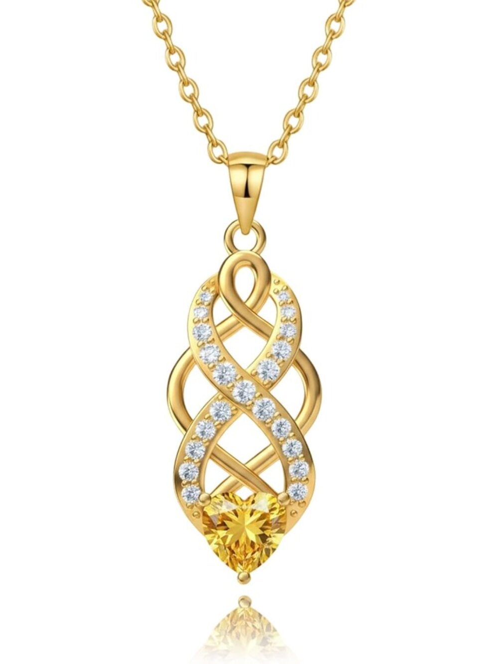 Infinity Celtic Knot Necklace for Women 14K Yellow Gold Plated Birthstone Pendan